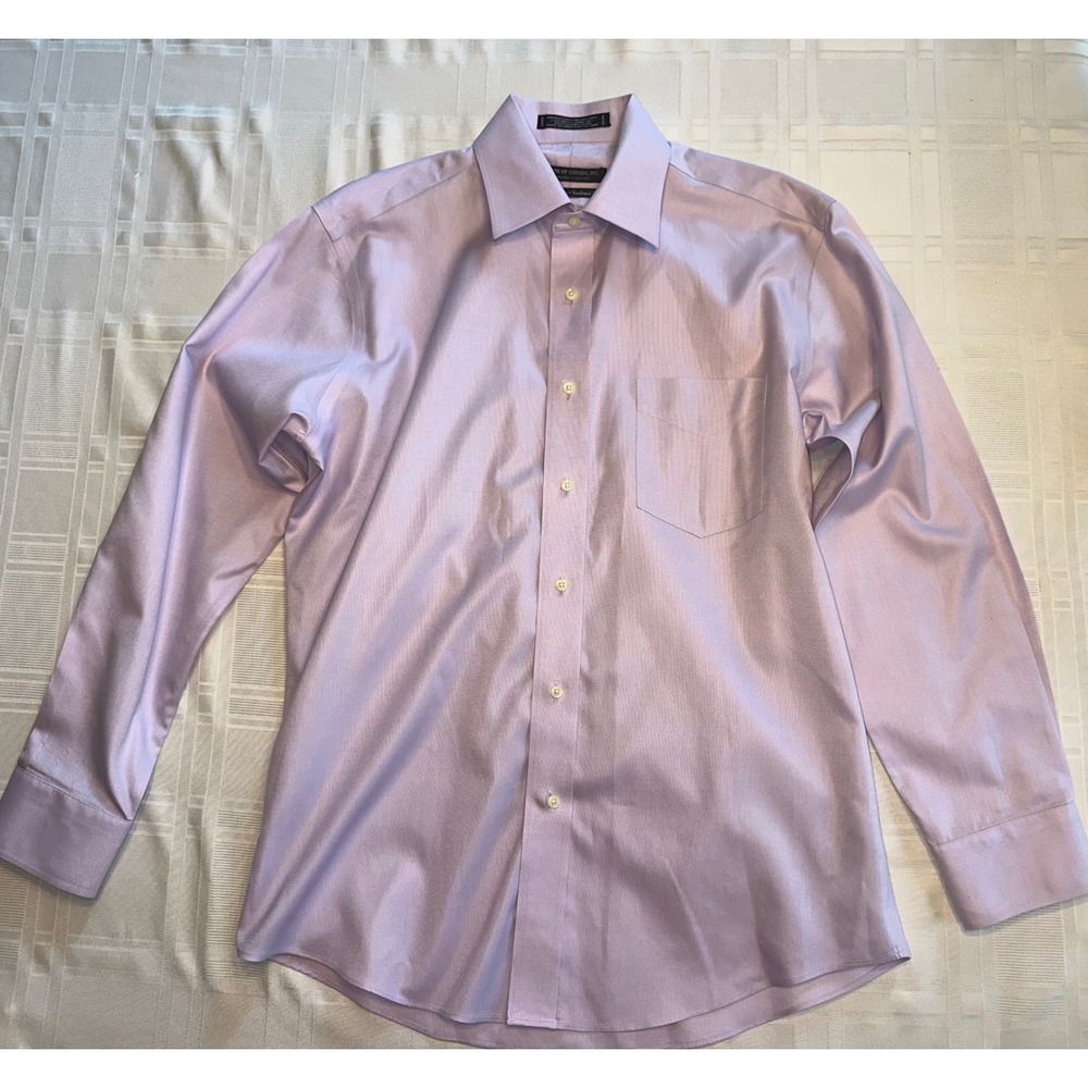 Forsyth of Canada Dress Shirt Mens 15.5 32/33 Purple Tailored Fit Wrinkle Free